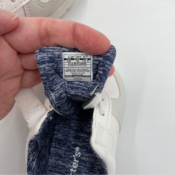 Carter’s Baby Every Step Sneakers White Faux Leather Blue Inside Velcro Size 3M - Picture 10 of 16